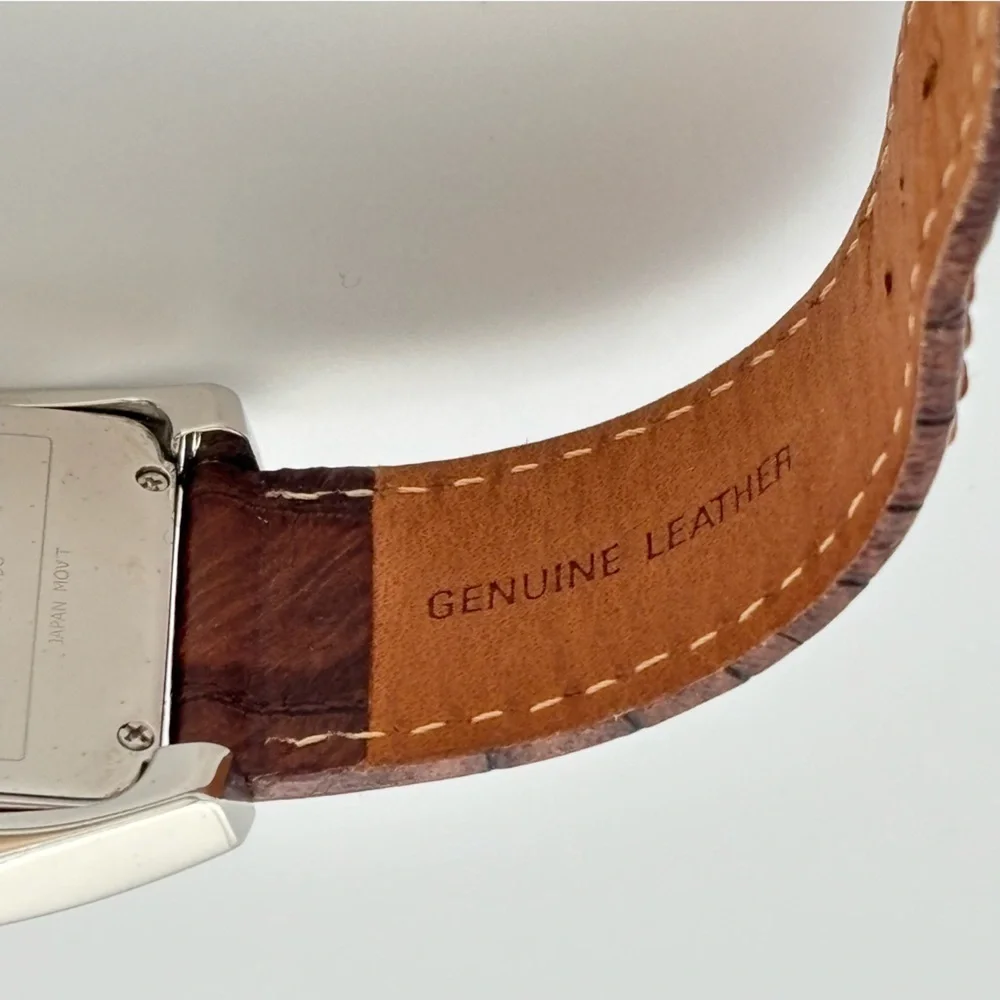 Guess Steel Casing w/Brown Leather Band Analog Watch-New Battery.